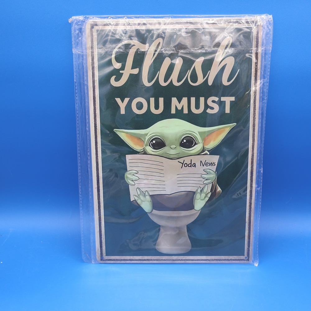 Funny Baby Yoda Flush You Must Metal Sign Wall Decor Bathroom